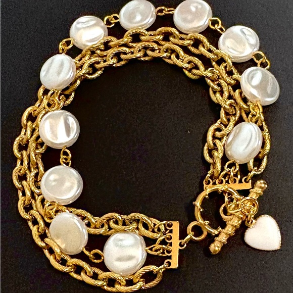 🌹HP🌹✨NEW✨ Chic Pearl Layered Chain Bracelet w Heart Charm - Picture 4 of 8